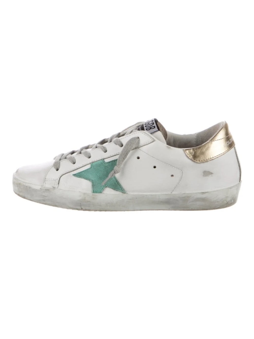 Golden Goose Women White Leather Sneaker with Mint Star and Gold Heel